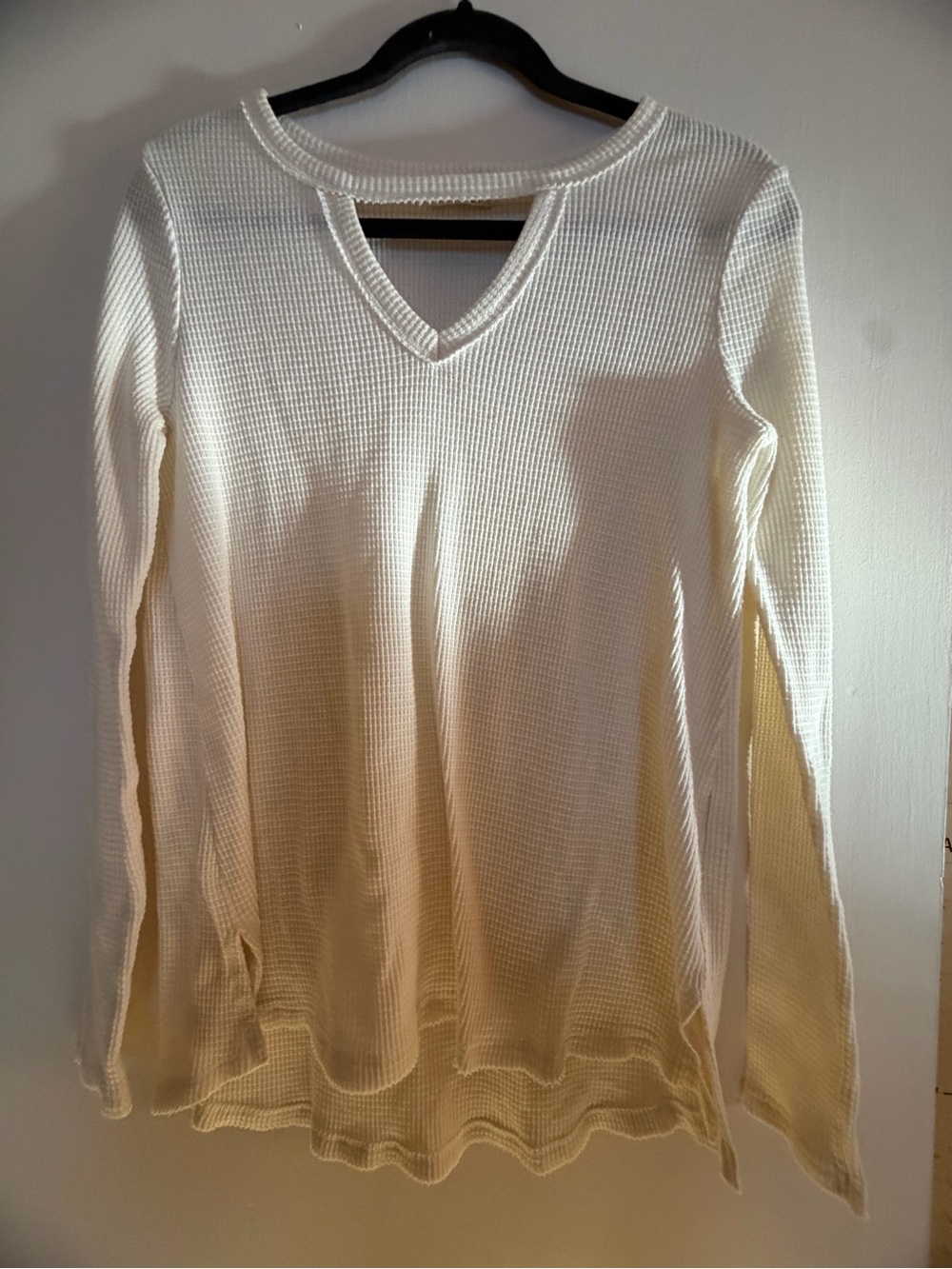 T.La Cream Waffle Knit Long Sleeve Top with V-Notch